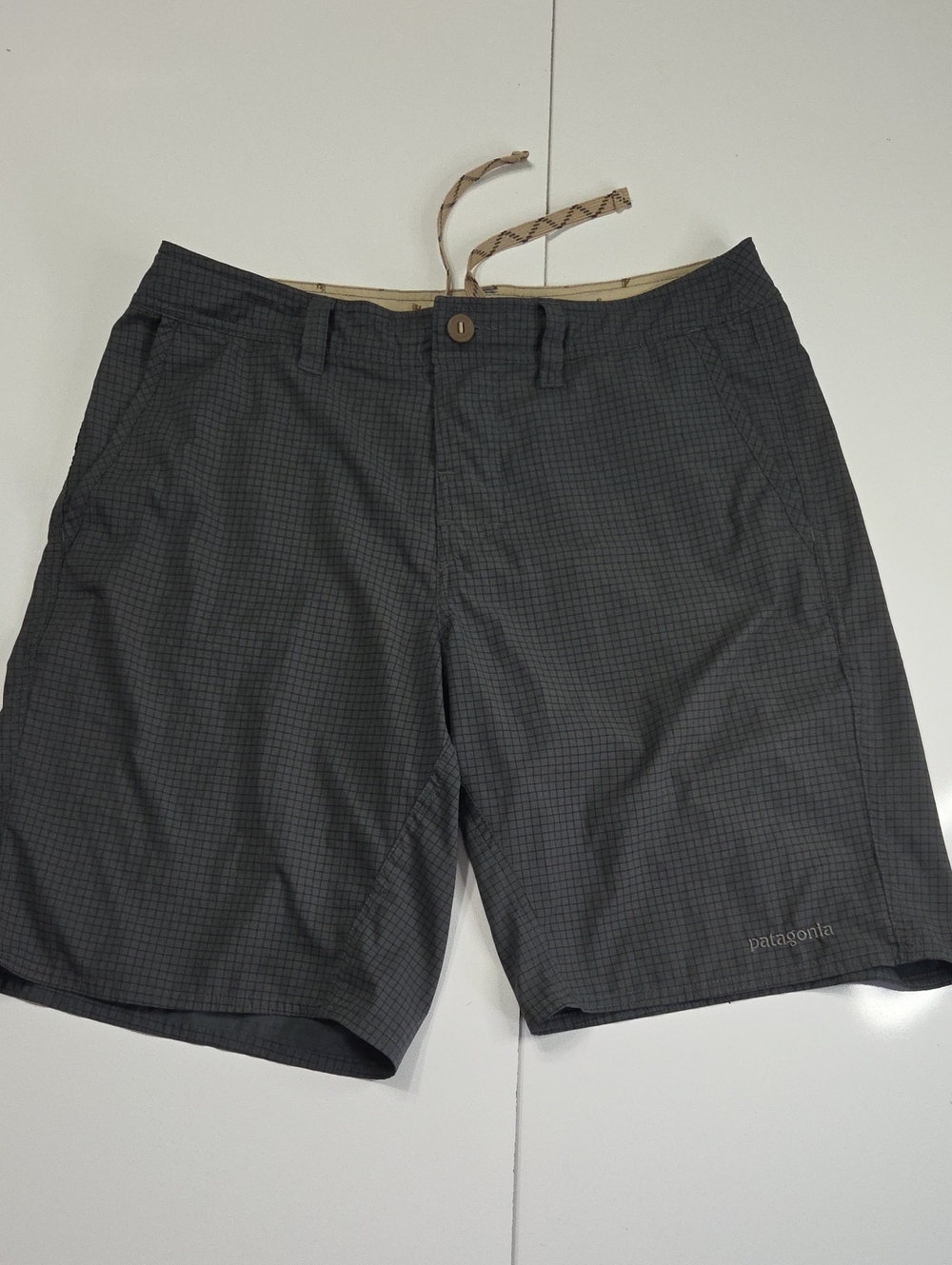 Patagonia Terre Planing Men's Charcoal Grid Stretch Hybrid Shorts